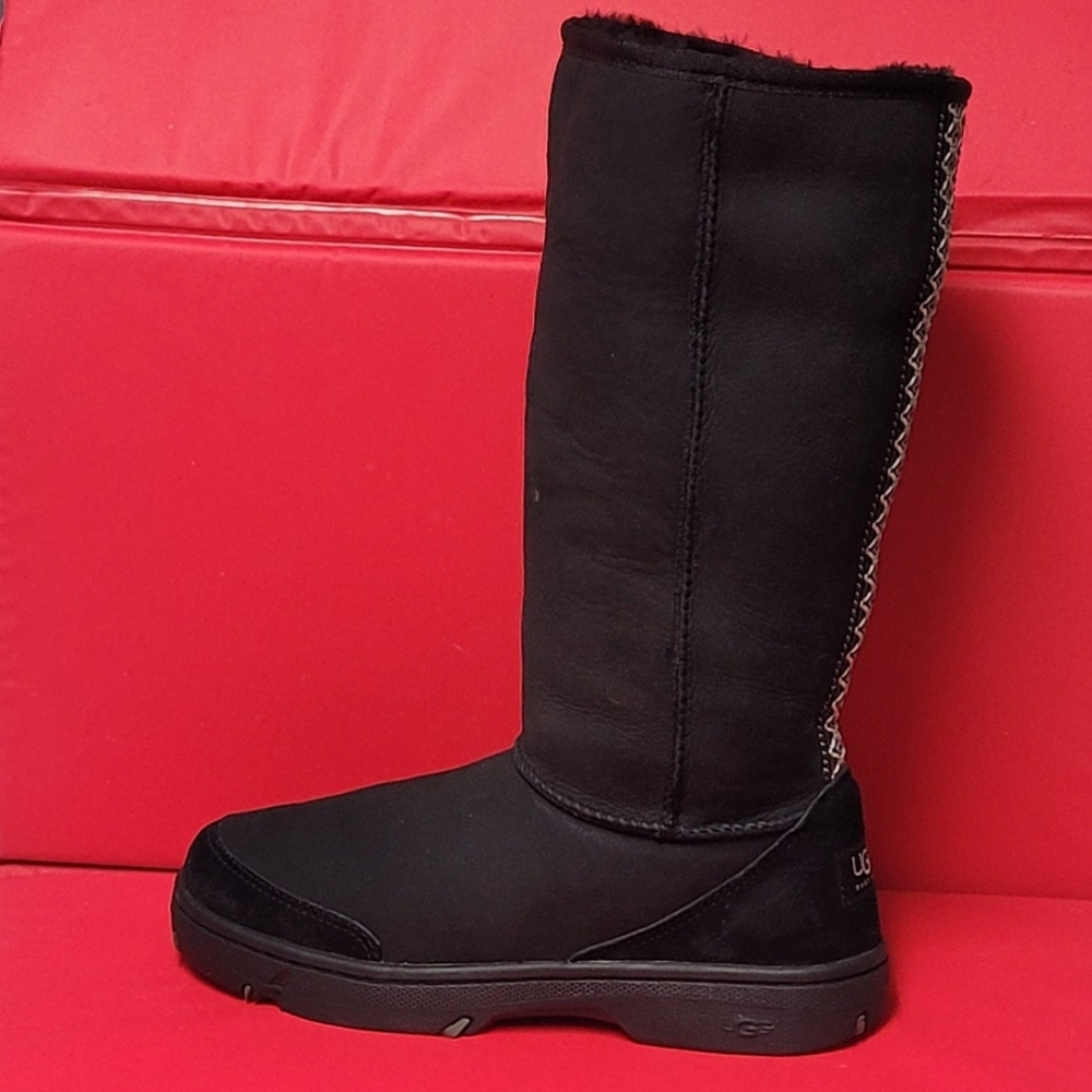 UGG Australia Ultimate Tall Braid Jet Black Sheepskin Women's Boots #5340 size 8 - Picture 2 of 13